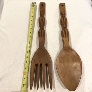 Vintage Pair Of Oversized Utensils. Fork & Spoon.